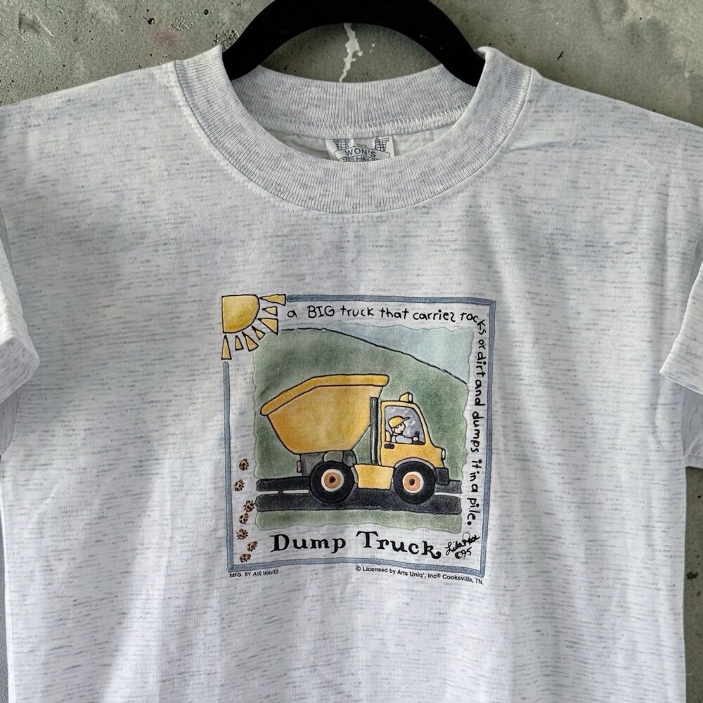Vtg Youth Kids Boys 90s Dump Truck Graphic Tee Shirt Large Art to Wear Air Waves